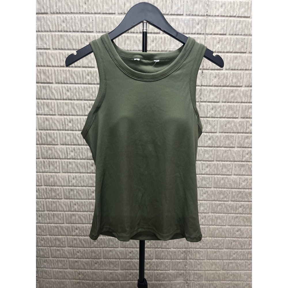 Cupshe Olive Green Ribbed Tank Top Built-in Bra Padded CAA04A5D016RR Size L NEW